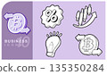 Set of outlined icons digital finance. Features include Bitcoin trading, exchange,  percentage symbol, rising candlestick chart, lightbulb with a pencil representing business ideas and innovation. 135350284