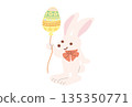 Illustration of a cute rabbit holding an Easter egg balloon 135350771