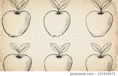 Apple Orchard Sketch - hand-drawn apples repeating on beige textured background, vintage aesthetic. 135350872
