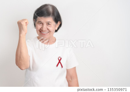 Elderly with Burgundy Ribbon for March Multiple Myeloma Cancer Awareness month, September Sickle Cell Anemia, Headache and Migraine week, April world Meningitis day, October Hospice Palliative care Elderly with Burgundy Ribbon for March Multiple Myeloma Cancer Awareness month, September Sickle Cell Anemia, Headache and Migraine week, April world Meningitis day, October Hospice Palliative care 135350971