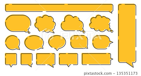 Speech bubble icon in flat style. Dialogue balloon vector illustration on isolated background. Popup chat banner sign business concept. Speech bubble icon in flat style. Dialogue balloon vector illustration on isolated background. Popup chat banner sign business concept. 135351173