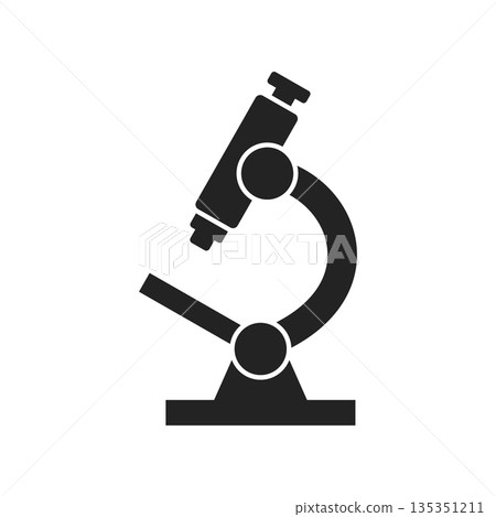 Microscope icon in flat style. Laboratory analysis vector illustration on isolated background. Biological research sign business concept. 135351211