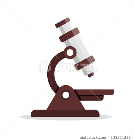 Microscope icon in flat style. Laboratory analysis vector illustration on isolated background. Biological research sign business concept. 135351221