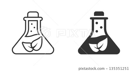 Chemistry glass icon in flat style. Lab flask with leaf vector illustration on white isolated background. Nature analysis sign business concept. Chemistry glass icon in flat style. Lab flask with leaf vector illustration on white isolated background. Nature analysis sign business concept. 135351251