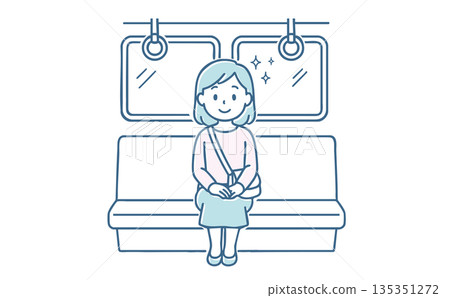 Illustration of a woman sitting on a train Commuting, school, train etiquette, public transportation 135351272