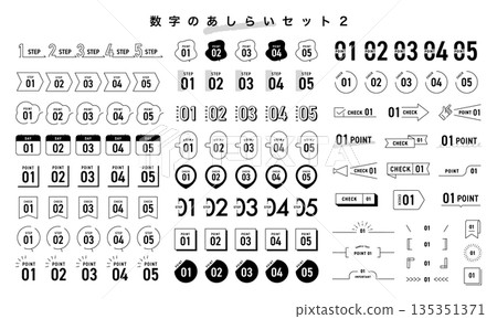 數位裝飾設計套裝，裝飾數字圖標，向量素材 135351371