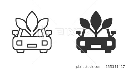 Eco car icon in flat style. Leaf and auto vector illustration on white isolated background. Bio charging sign business concept. Eco car icon in flat style. Leaf and auto vector illustration on white isolated background. Bio charging sign business concept. 135351417