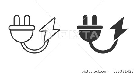 Electric plug icon in flat style. Power adapter vector illustration on white isolated background. Electrician sign business concept. Electric plug icon in flat style. Power adapter vector illustration on white isolated background. Electrician sign business concept. 135351423