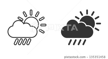 Weather icon in flat style. Sun, cloud and rain vector illustration on white isolated background. Meteorology sign business concept. Weather icon in flat style. Sun, cloud and rain vector illustration on white isolated background. Meteorology sign business concept. 135351458