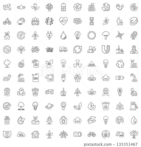 Eco environment icons set in flat style. Ecology vector illustration on white isolated background. Bio emblem sign business concept. 135351467