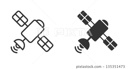 Satellite icon in flat style. Sputnik vector illustration on white isolated background. Space transport sign business concept. 135351473