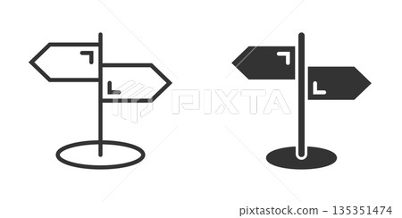 Crossroad signpost icon in flat style. Road direction vector illustration on white isolated background. Roadsign business concept. 135351474