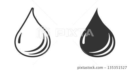 Water drop icon in flat style. Liquid vector illustration on white isolated background. Droplet business concept. 135351527