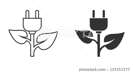 Eco power icon in flat style. Green energy vector illustration on white isolated background. Nature cable business concept. Eco power icon in flat style. Green energy vector illustration on white isolated background. Nature cable business concept. 135351577