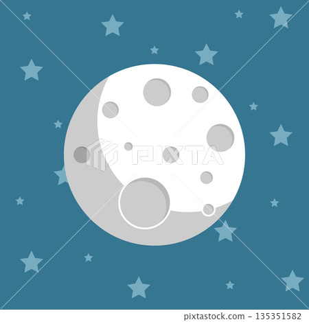 Planet in space in flat style. Moon and stars vector illustration on isolated background. Astronomy sign business concept. 135351582