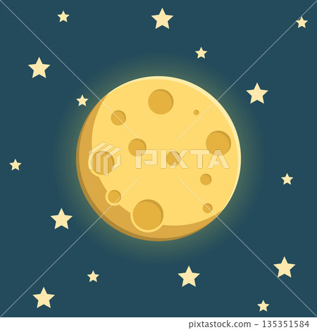 Planet in space in flat style. Moon and stars vector illustration on isolated background. Astronomy sign business concept. 135351584