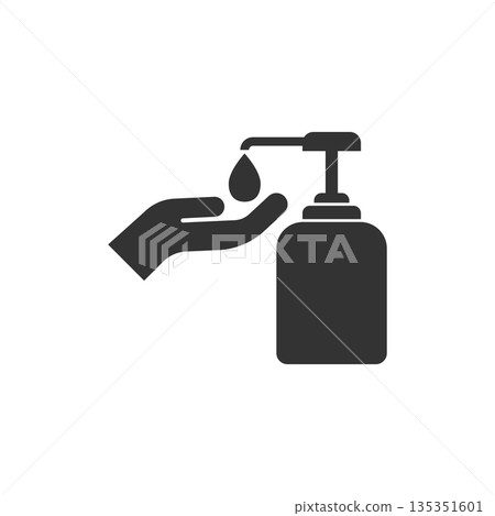 Hand sanitizer icon in flat style. Antiseptic bottle vector illustration on isolated background. Disinfect gel sign business concept. 135351601