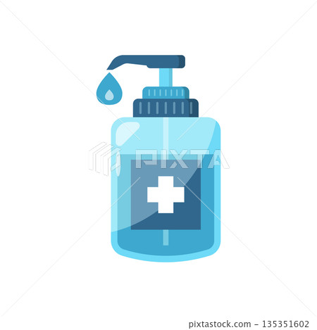 Hand sanitizer icon in flat style. Antiseptic bottle vector illustration on isolated background. Disinfect gel sign business concept. Hand sanitizer icon in flat style. Antiseptic bottle vector illustration on isolated background. Disinfect gel sign business concept. 135351602