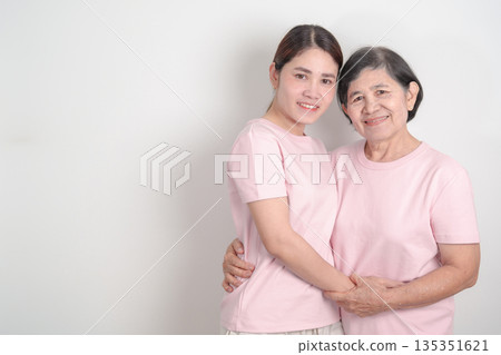 Couple woman with pink Shirt for Pink October Breast Cancer Awareness month, May Women Health, women rights, Empowerment, March International Women day, February Valentine, May International Mother Couple woman with pink Shirt for Pink October Breast Cancer Awareness month, May Women Health, women rights, Empowerment, March International Women day, February Valentine, May International Mother 135351621