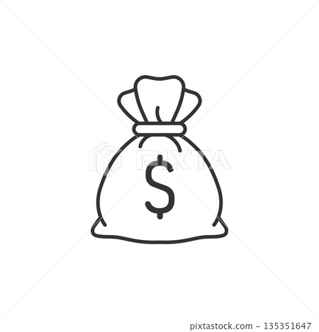 Money bag icon in flat style. Moneybag vector illustration on isolated background. Coin sack sign business concept. 135351647