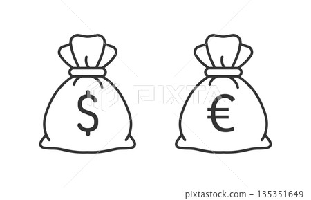Money bag icon in flat style. Moneybag vector illustration on isolated background. Coin sack sign business concept. 135351649