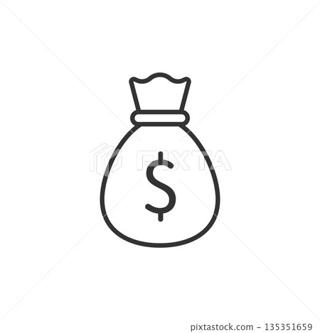 Money bag icon in flat style. Moneybag vector illustration on isolated background. Coin sack sign business concept. Money bag icon in flat style. Moneybag vector illustration on isolated background. Coin sack sign business concept. 135351659