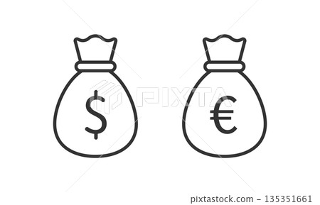 Money bag icon in flat style. Moneybag vector illustration on isolated background. Coin sack sign business concept. Money bag icon in flat style. Moneybag vector illustration on isolated background. Coin sack sign business concept. 135351661