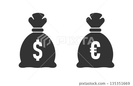 Money bag icon in flat style. Moneybag vector illustration on isolated background. Coin sack sign business concept. 135351669