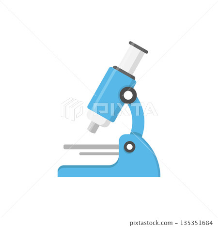 Microscope icon in flat style. Laboratory magnifier vector illustration on isolated background. Biology instrument sign business concept. 135351684