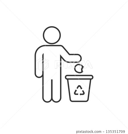 Garbage bin with people icon in flat style. Recycle vector illustration on white isolated background. Trash basket sign business concept. Garbage bin with people icon in flat style. Recycle vector illustration on white isolated background. Trash basket sign business concept. 135351709