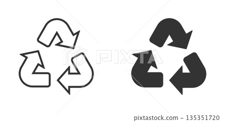 Recycle icon in flat style. Reuse vector illustration on white isolated background. Recycling sign business concept. Recycle icon in flat style. Reuse vector illustration on white isolated background. Recycling sign business concept. 135351720