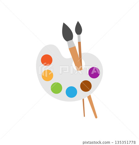 Artist's palette in flat style. Painter's tools vector illustration on isolated background. Drawing equipment sign business concept. 135351778