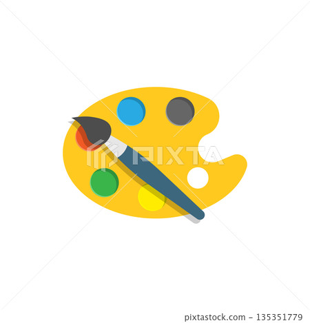 Artist's palette in flat style. Painter's tools vector illustration on isolated background. Drawing equipment sign business concept. 135351779