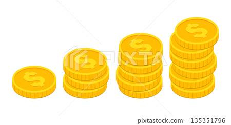 Coin icon in flat style. Money stack vector illustration on white isolated background. Cash currency sign business concept. Coin icon in flat style. Money stack vector illustration on white isolated background. Cash currency sign business concept. 135351796