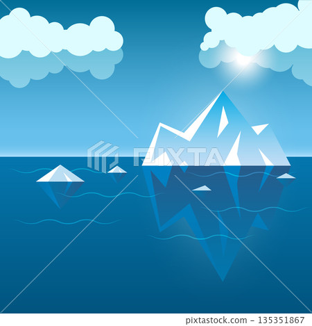 Underwater iceberg icon in flat style. Berg seascape vector illustration on isolated background. Antarctica ecology sign business concept. 135351867