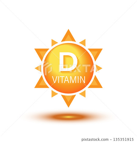 Vitamin D icon in flat style. Chemical supplement vector illustration on white isolated background. Pharmacy sign business concept. Vitamin D icon in flat style. Chemical supplement vector illustration on white isolated background. Pharmacy sign business concept. 135351915