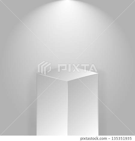 Spotlight illuminates pedestal icon in flat style. Museum stages vector illustration on white isolated background. Gallery platform sign business concept. Spotlight illuminates pedestal icon in flat style. Museum stages vector illustration on white isolated background. Gallery platform sign business concept. 135351935