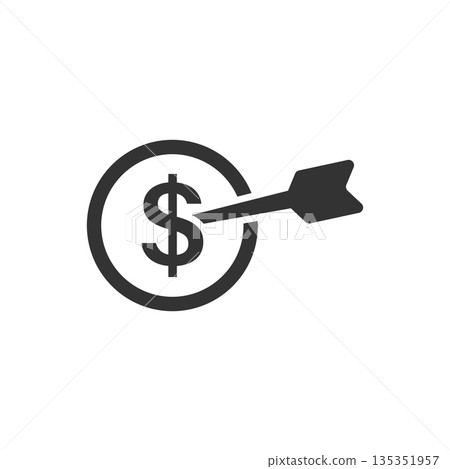 Darts target with dollar icon in flat style. Budget deposit vector illustration on isolated background. Strategy achievement sign business concept. 135351957