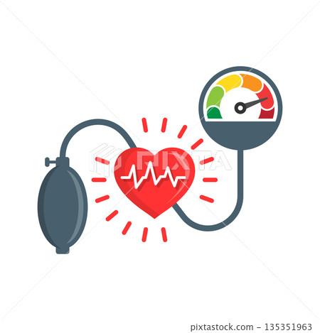 Arterial blood pressure icon in flat style. Heartbeat monitor vector illustration on isolated background. Pulse diagnosis sign business concept. 135351963