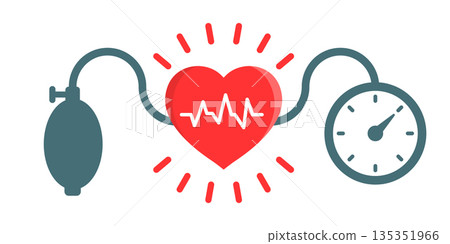 Arterial blood pressure icon in flat style. Heartbeat monitor vector illustration on isolated background. Pulse diagnosis sign business concept. 135351966