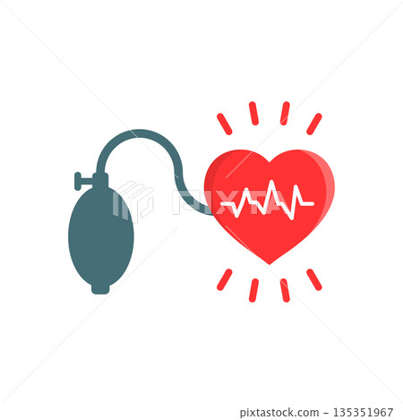 Arterial blood pressure icon in flat style. Heartbeat monitor vector illustration on isolated background. Pulse diagnosis sign business concept. 135351967