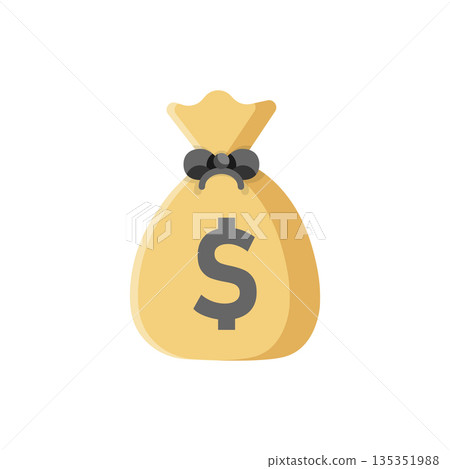 Money bag icon in flat style. Moneybag vector illustration on isolated background. Coin sack sign business concept. 135351988