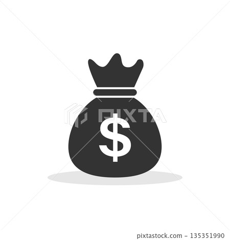 Money bag icon in flat style. Moneybag vector illustration on isolated background. Coin sack sign business concept. 135351990