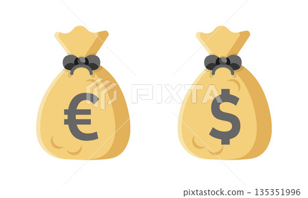 Money bag icon in flat style. Moneybag vector illustration on isolated background. Coin sack sign business concept. Money bag icon in flat style. Moneybag vector illustration on isolated background. Coin sack sign business concept. 135351996