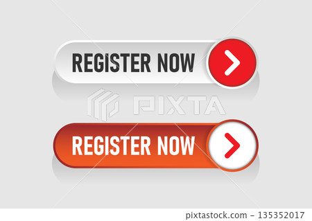 Register now buttons icon in flat style. Registration in services vector illustration on white isolated background. Membership sign business concept. 135352017