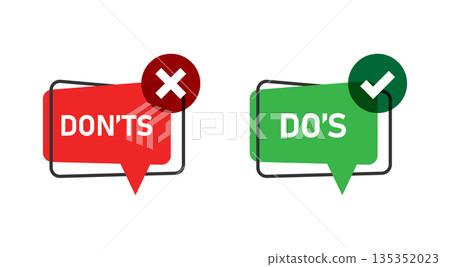 Do and Don't icon in flat style. Yes, no vector illustration on white isolated background. Positive, negative sign business concept. 135352023