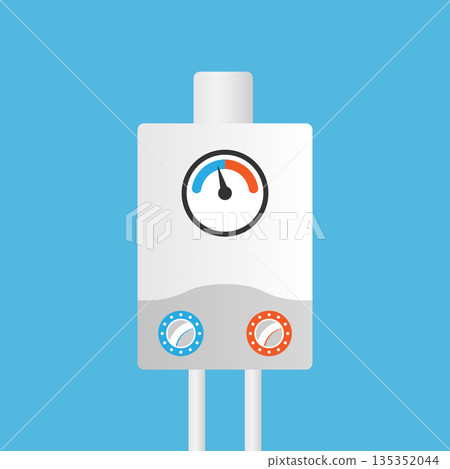 Gas boiler icon in flat style. Heater vector illustration on isolated background. Boiling sign business concept. Gas boiler icon in flat style. Heater vector illustration on isolated background. Boiling sign business concept. 135352044