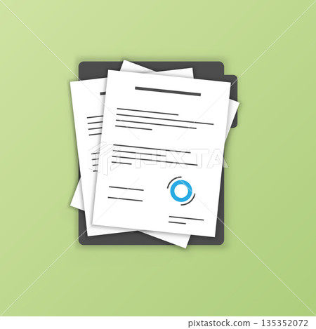 Contract document icon in flat style. Report with signature and approval stamp vector illustration on isolated background. Paper sheet sign business concept. Contract document icon in flat style. Report with signature and approval stamp vector illustration on isolated background. Paper sheet sign business concept. 135352072