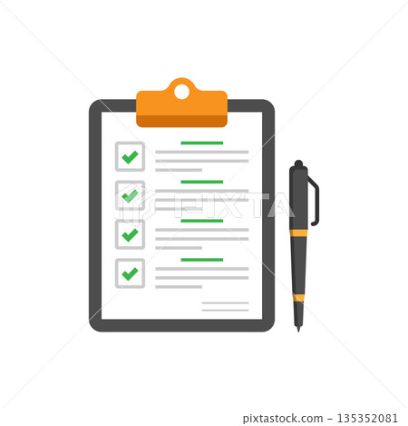Checklist document icon in flat style. Report approval vector illustration on isolated background. Paper sheet sign business concept. 135352081