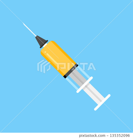 Syringe icon in flat style. Coronavirus vaccine inject vector illustration on isolated background. Covid-19 vaccination sign business concept. Syringe icon in flat style. Coronavirus vaccine inject vector illustration on isolated background. Covid-19 vaccination sign business concept. 135352096